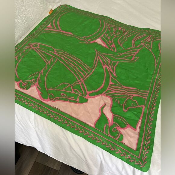 Tory Burch Green and Pink Patterned Scarf - Picture 5 of 5
